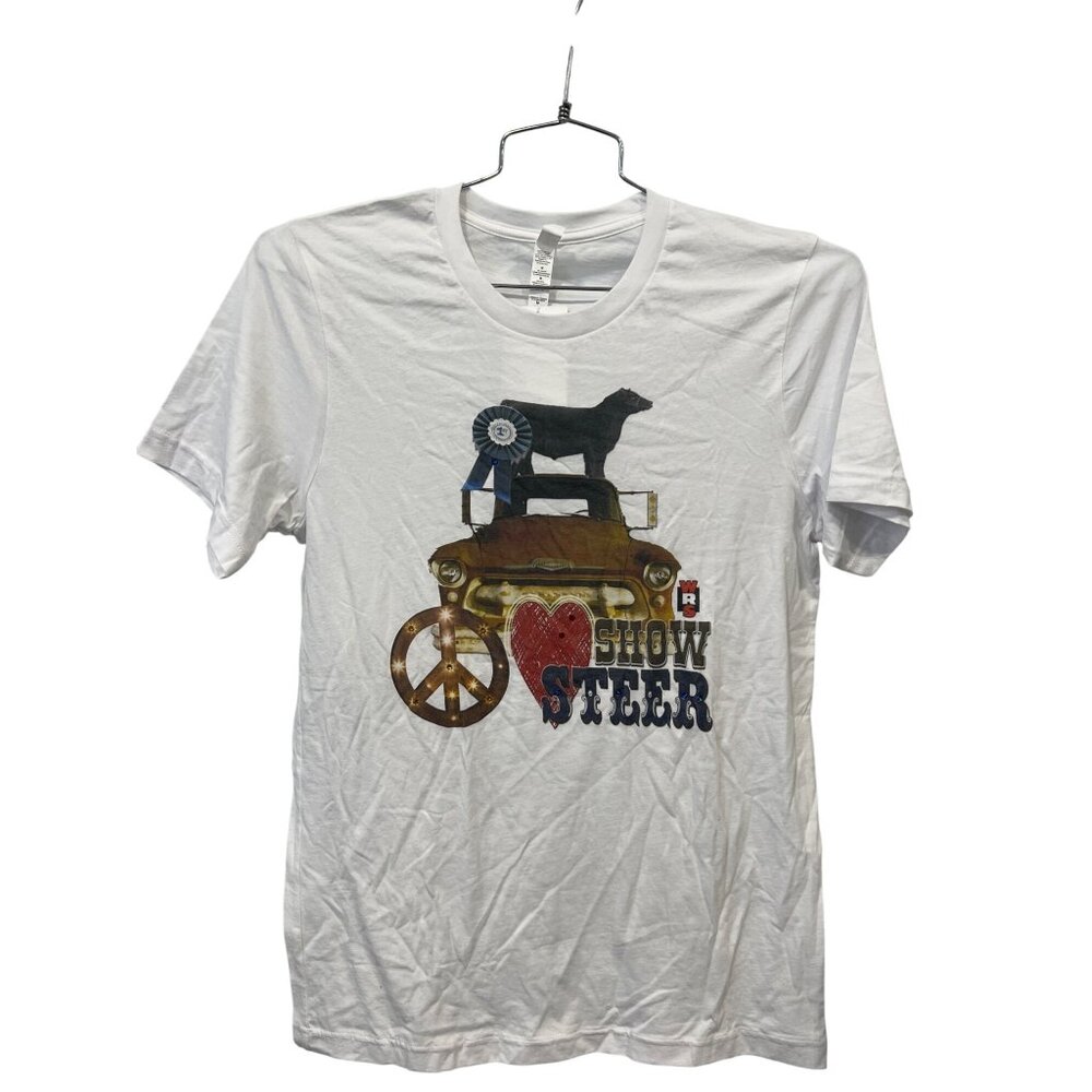 Bella + Canvas Show Steer Graphic T Shirt Size M Crewneck Short Sleeve White NEW